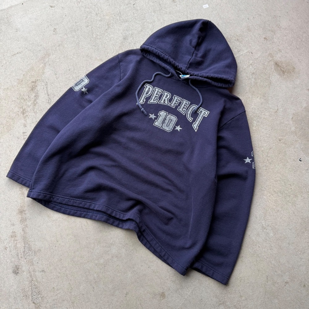 90s Womens M-Fasis Perfect 10 Graphic Star Navy Blue Streetwear Hoodie L